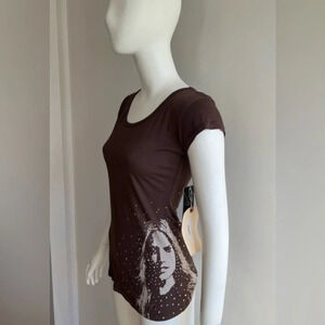 Heidi Klum By Jordache Y2K Brown Rhinestone Top T-Shirt Size XS NWT